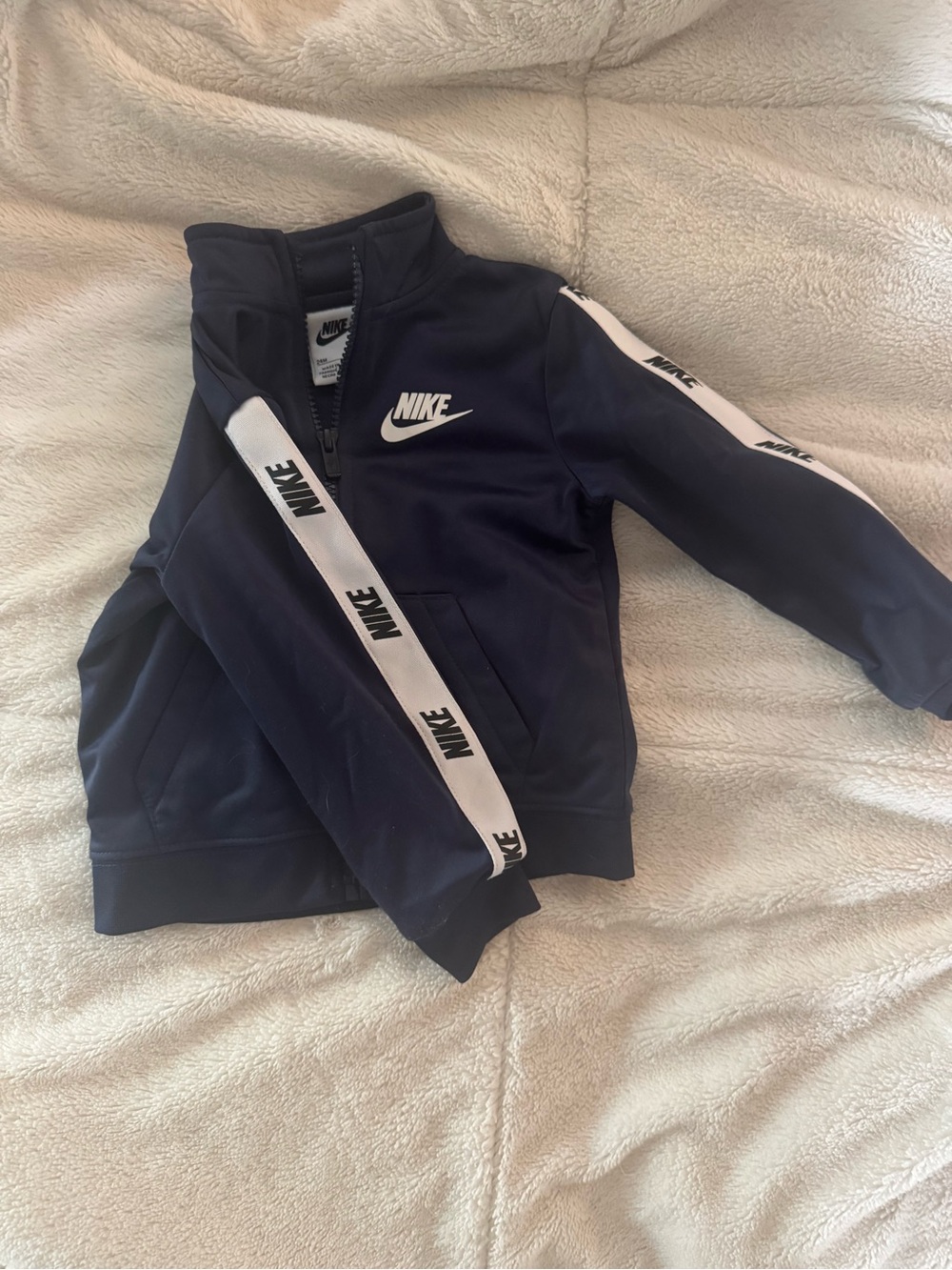 Nike Kids Navy Zip Track Jacket with White Logo Tape